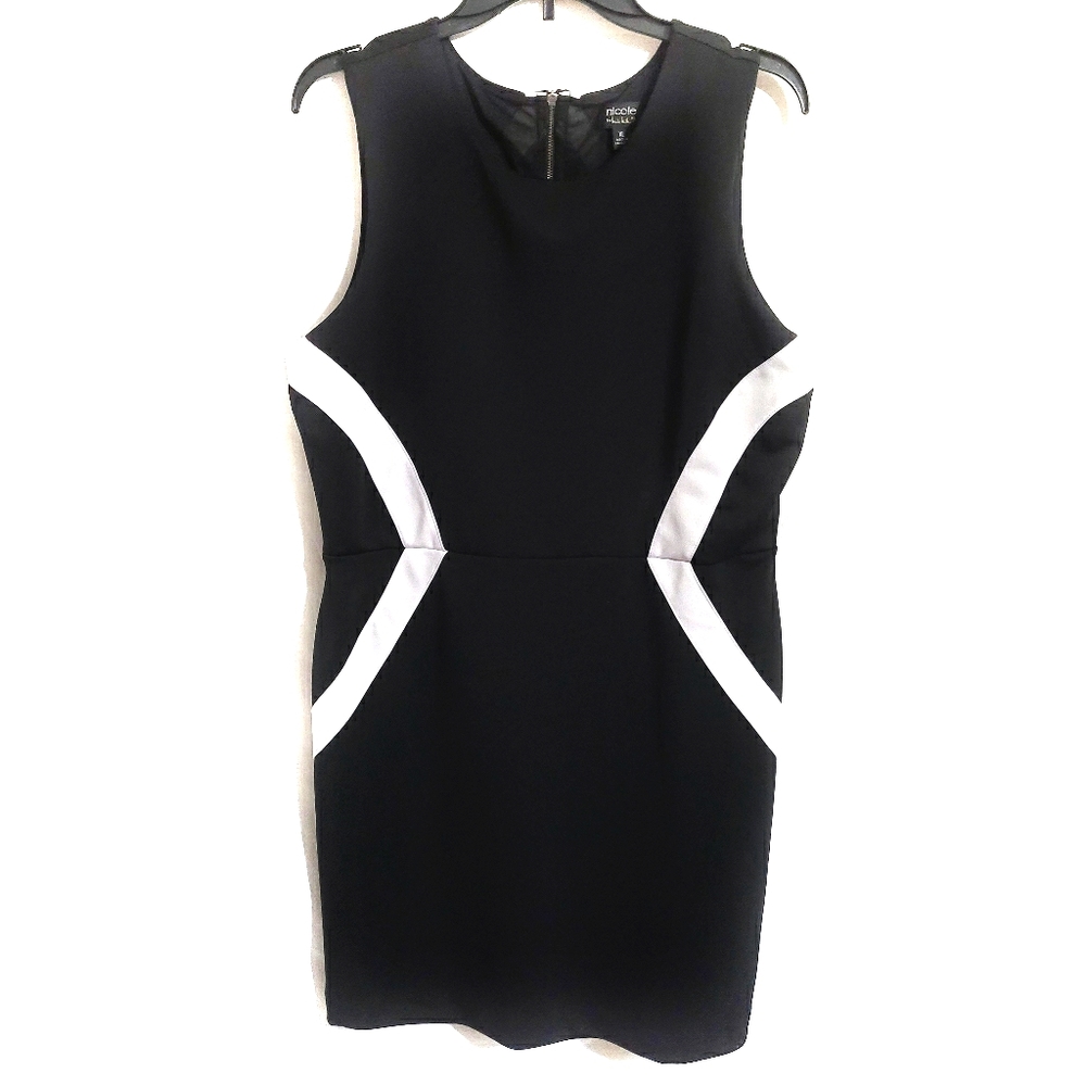 Nicole By Nicole Miller Black and White Colorblock Sleeveless Sheath Dress
